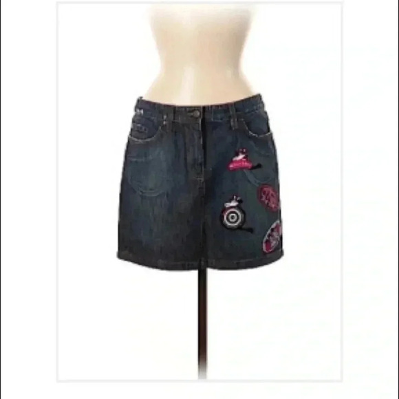 Disney History Patch Denim Jean Mini Skirt Size 44 - Picture 1 of 8